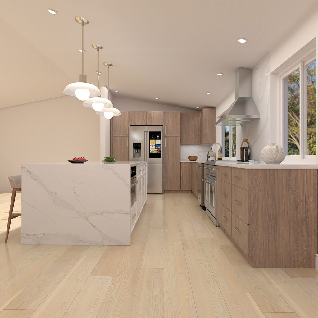 Kitchen designer reviewing plans with homeowner
